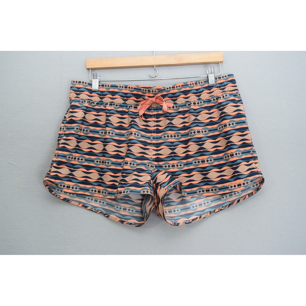 Patagonia Micro Shorts Large Orange Blue Wave Print 57059 Baggies Granola Girl